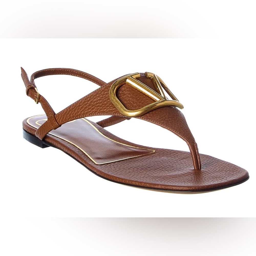 EUC AUTH VALENTINO BROWN VLOGO GRAINY LEATHER SANDAL 38.5 PERFECT FOR S/S